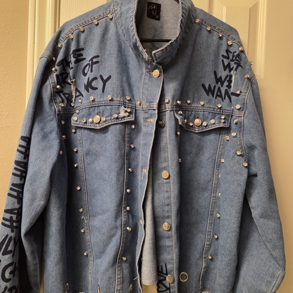 Jackets & Blazers - Women's Blue Jean Jacket with Studded Details